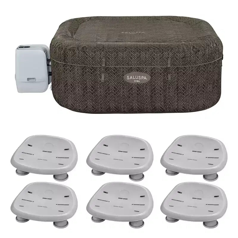 Bestway SaluSpa AirJet Inflatable Square Hot Tub with Set of 6 Underwater Non Slip Pool and Spa Seat with Adjustable Legs, Gray