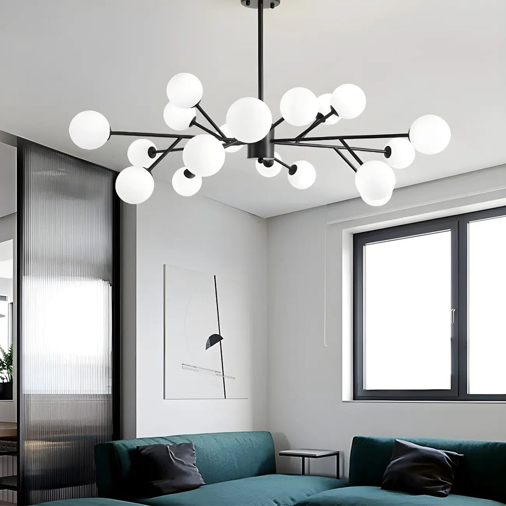 Lustre Sputnik en verre blanc à globe, style moderne du milieu du siècle