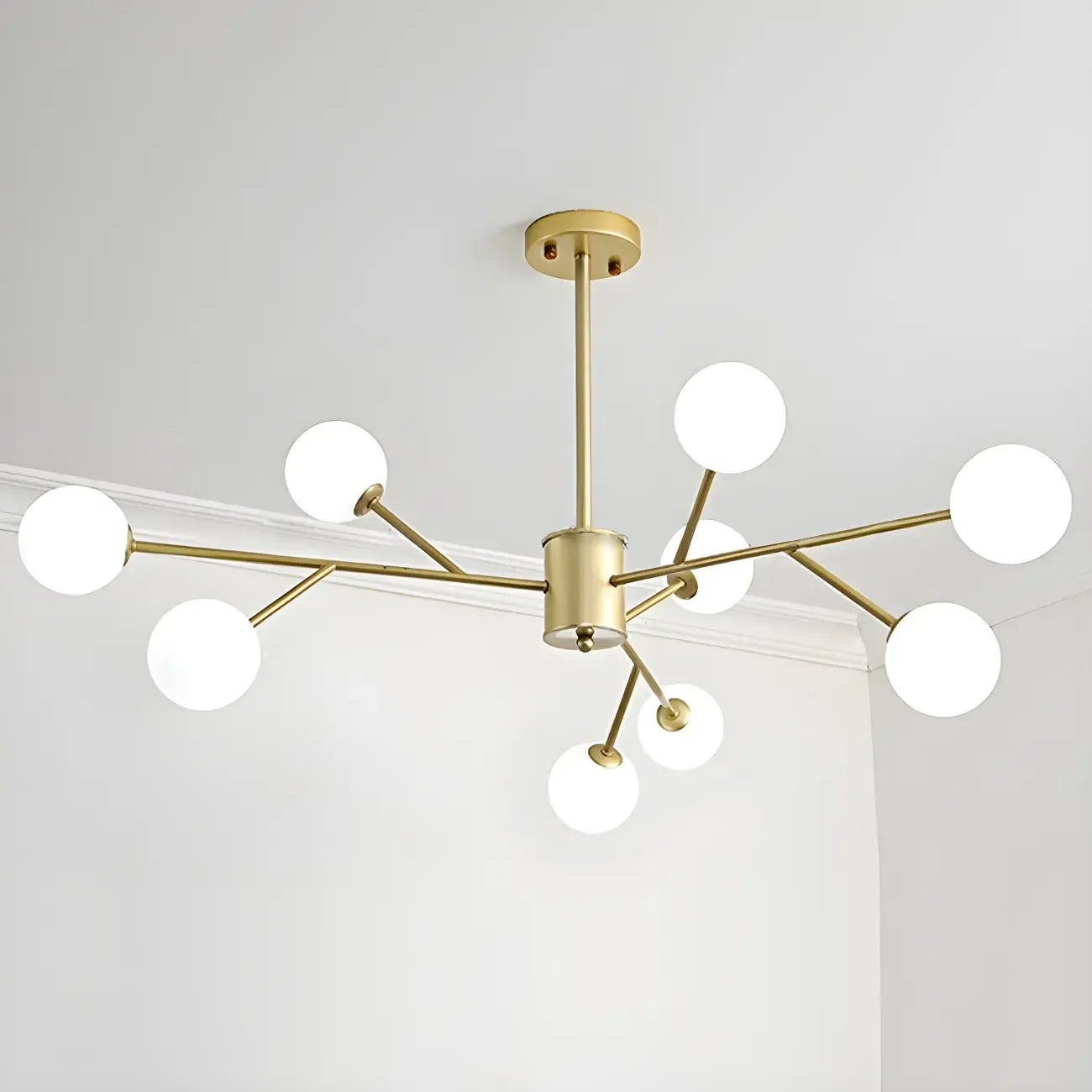 Lustre Sputnik en verre blanc à globe, style moderne du milieu du siècle