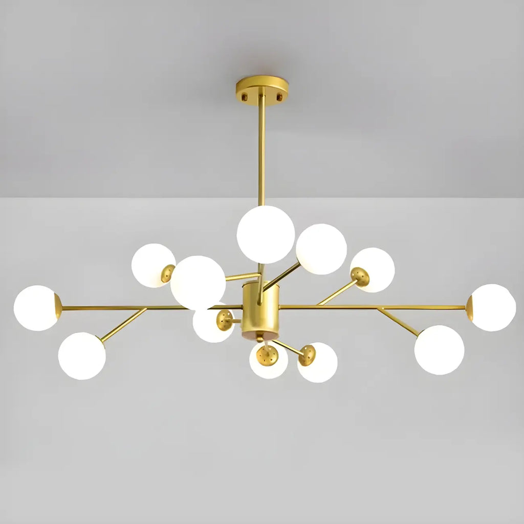 Lustre Sputnik en verre blanc à globe, style moderne du milieu du siècle