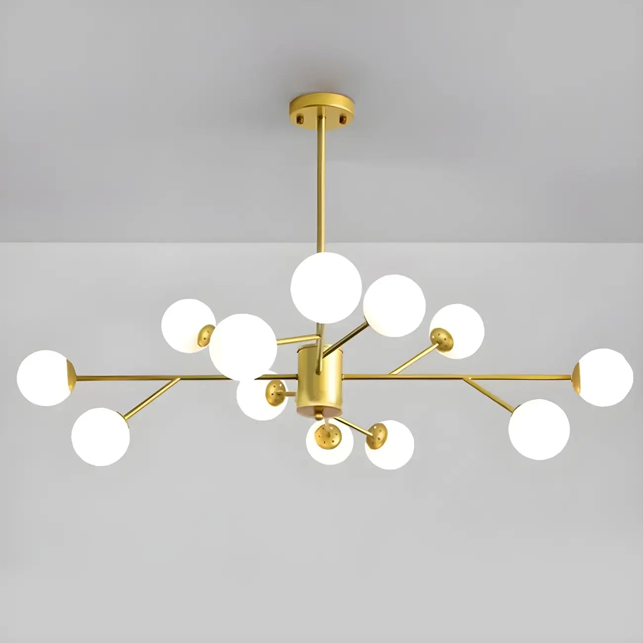 Lustre Sputnik en verre blanc à globe, style moderne du milieu du siècle