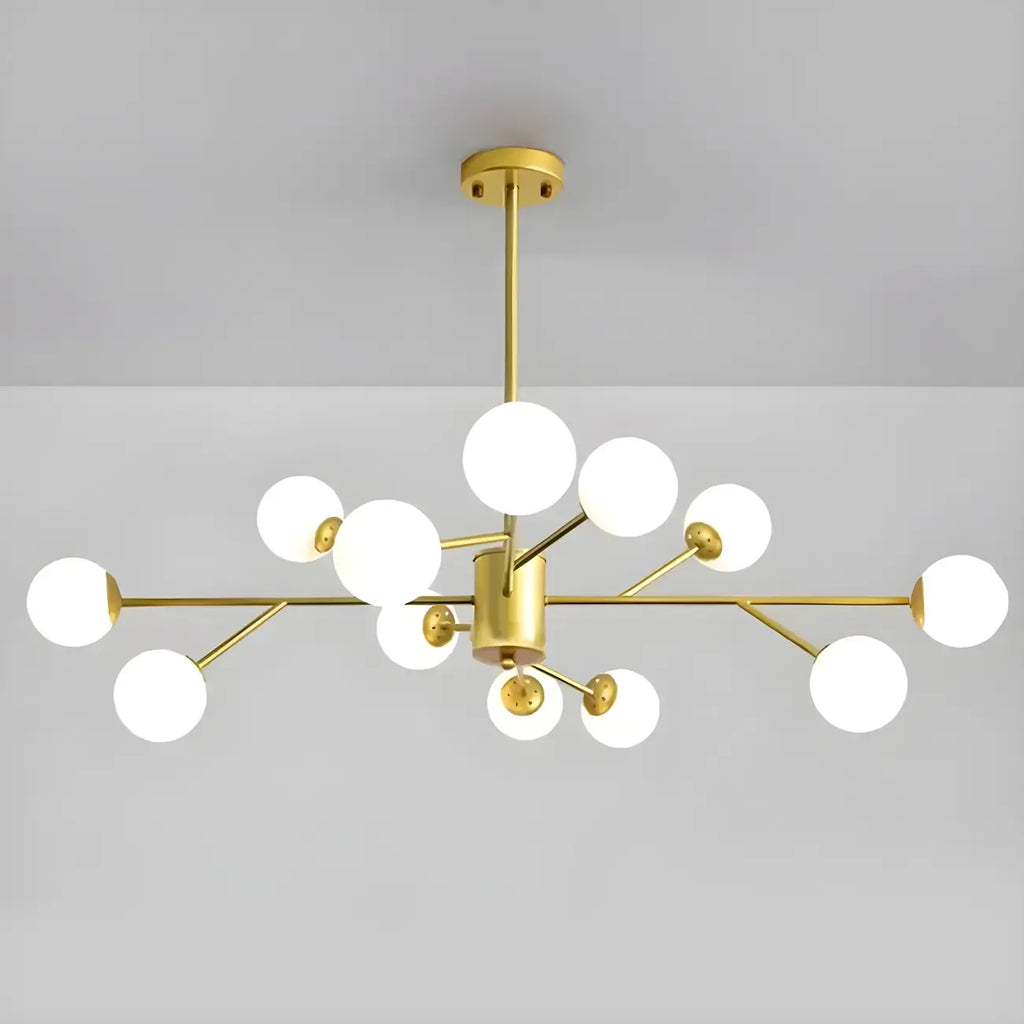 Lustre Sputnik en verre blanc à globe, style moderne du milieu du siècle