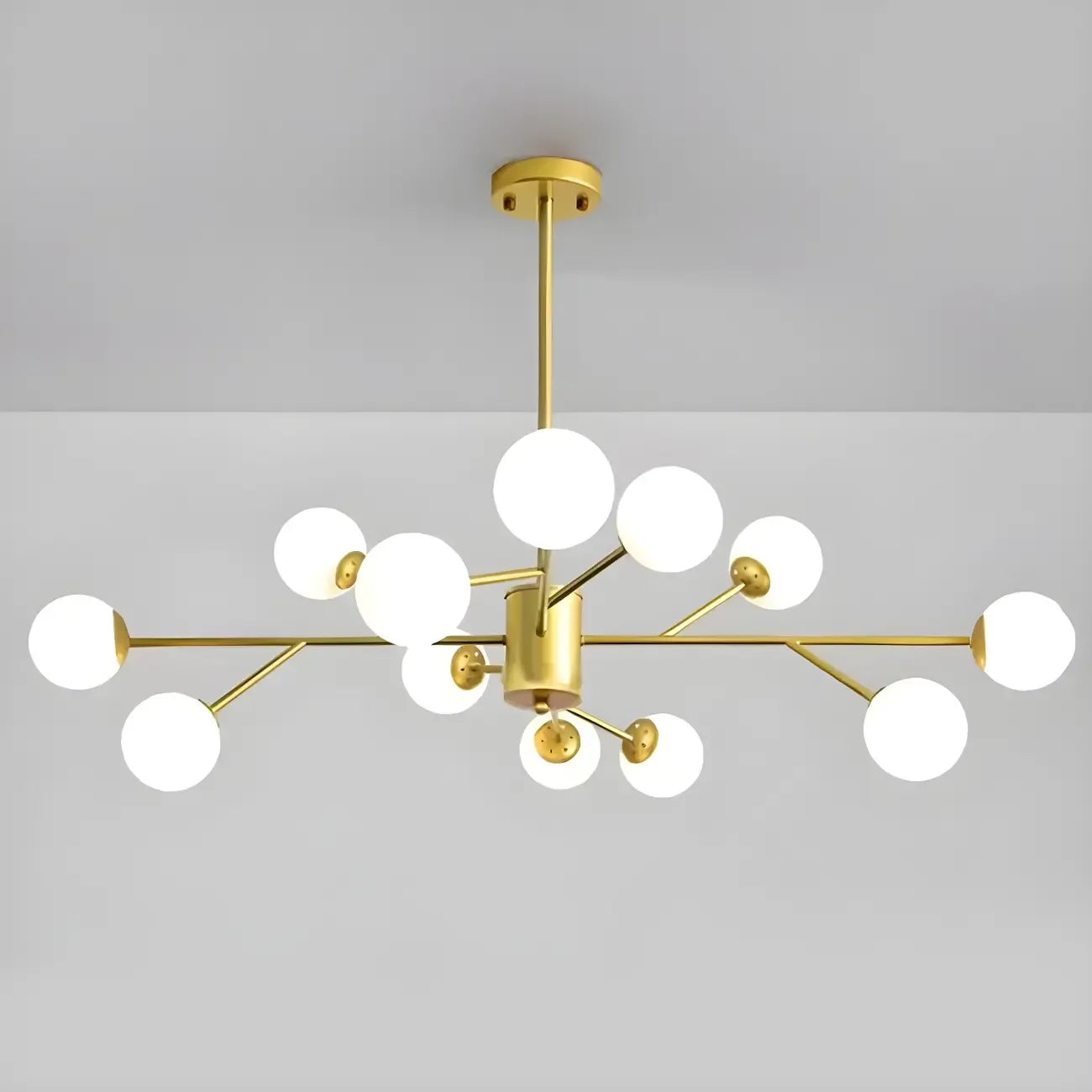 Lustre Sputnik en verre blanc à globe, style moderne du milieu du siècle