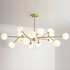 Lustre Sputnik en verre blanc à globe, style moderne du milieu du siècle