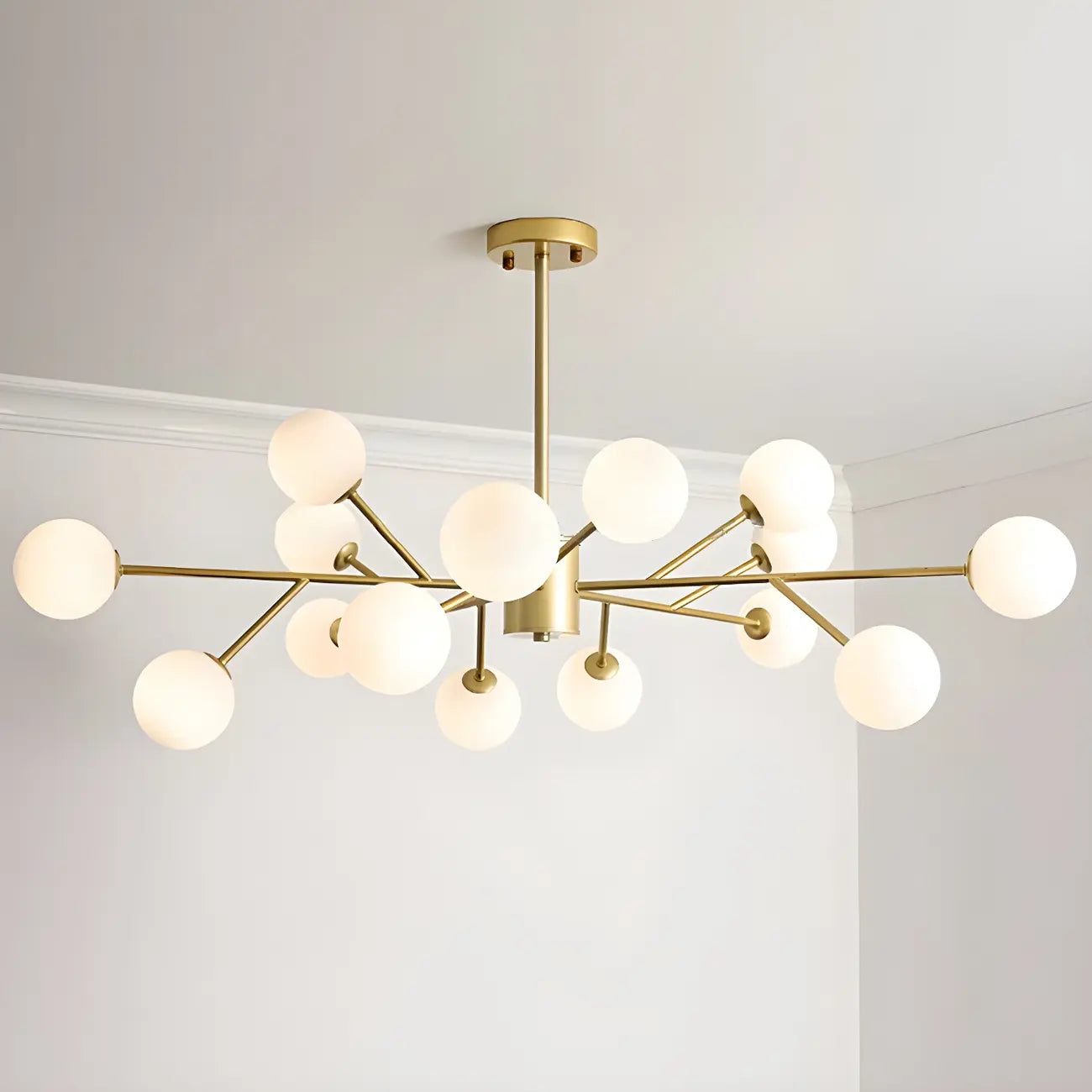 Lustre Sputnik en verre blanc à globe, style moderne du milieu du siècle