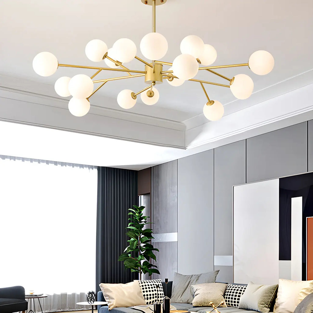 Lustre Sputnik en verre blanc à globe, style moderne du milieu du siècle