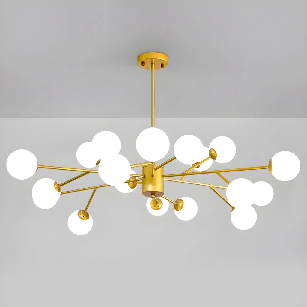 Lustre Sputnik en verre blanc à globe, style moderne du milieu du siècle