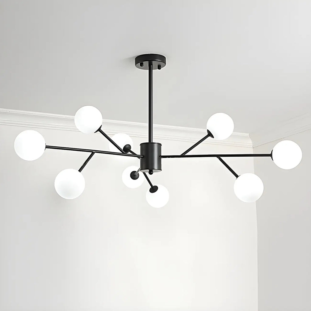 Lustre Sputnik en verre blanc à globe, style moderne du milieu du siècle