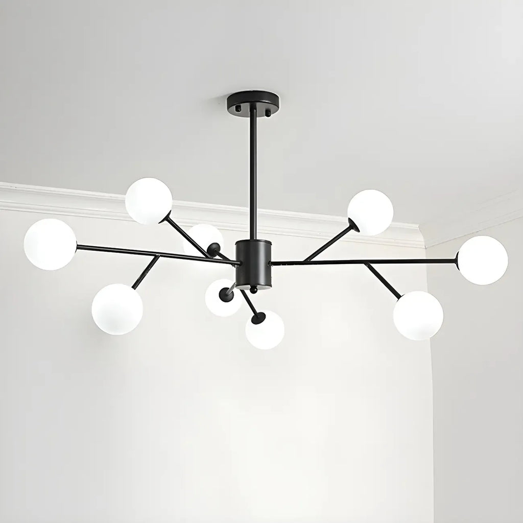 Lustre Sputnik en verre blanc à globe, style moderne du milieu du siècle