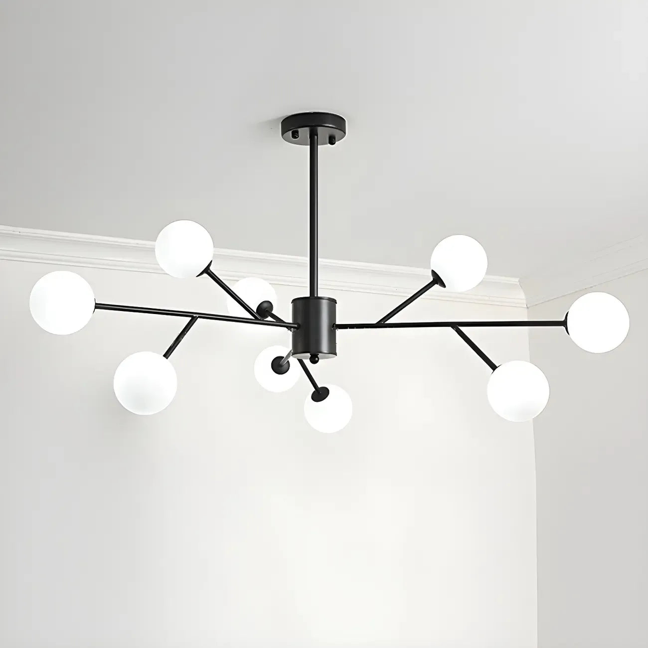 Lustre Sputnik en verre blanc à globe, style moderne du milieu du siècle