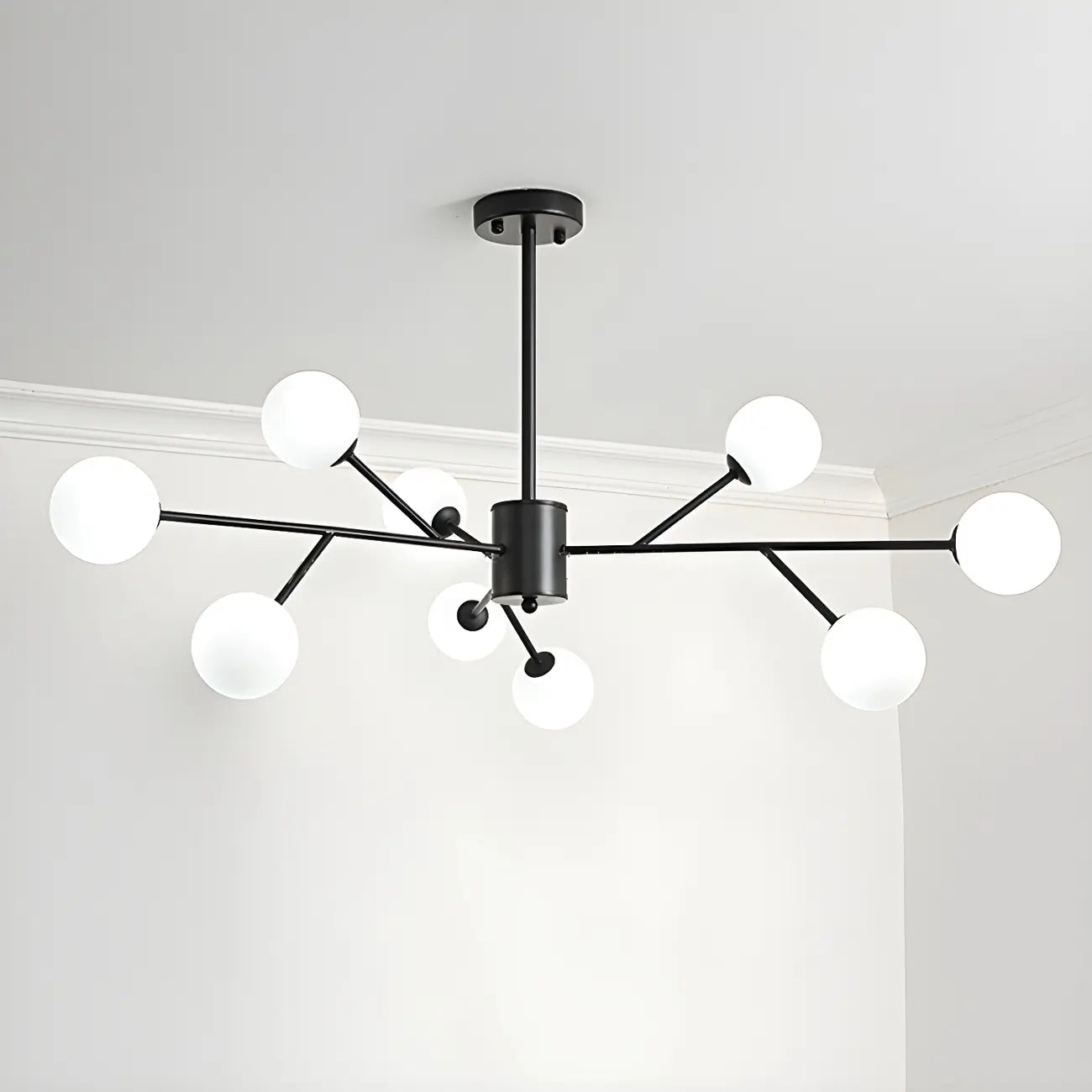 Lustre Sputnik en verre blanc à globe, style moderne du milieu du siècle