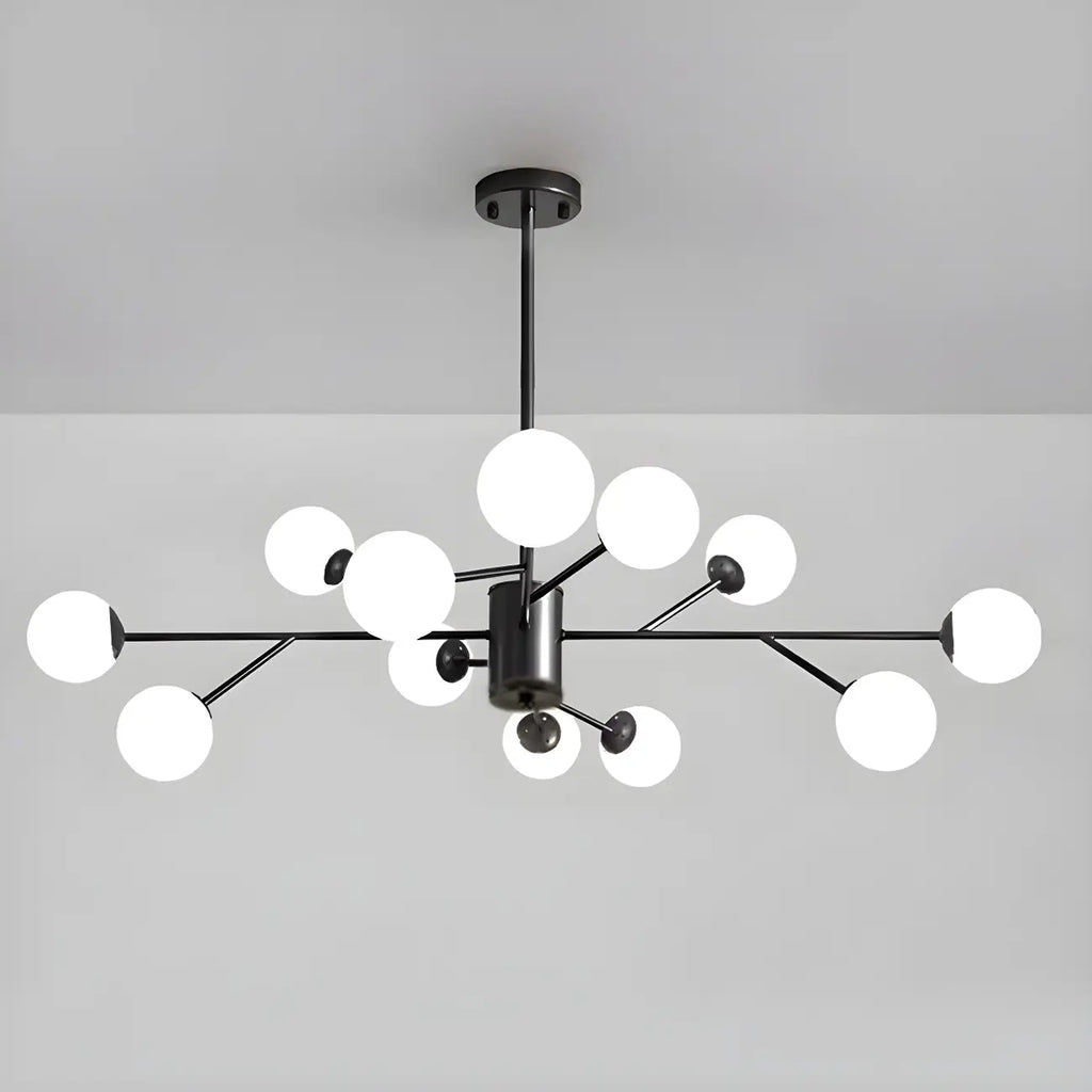 Lustre Sputnik en verre blanc à globe, style moderne du milieu du siècle