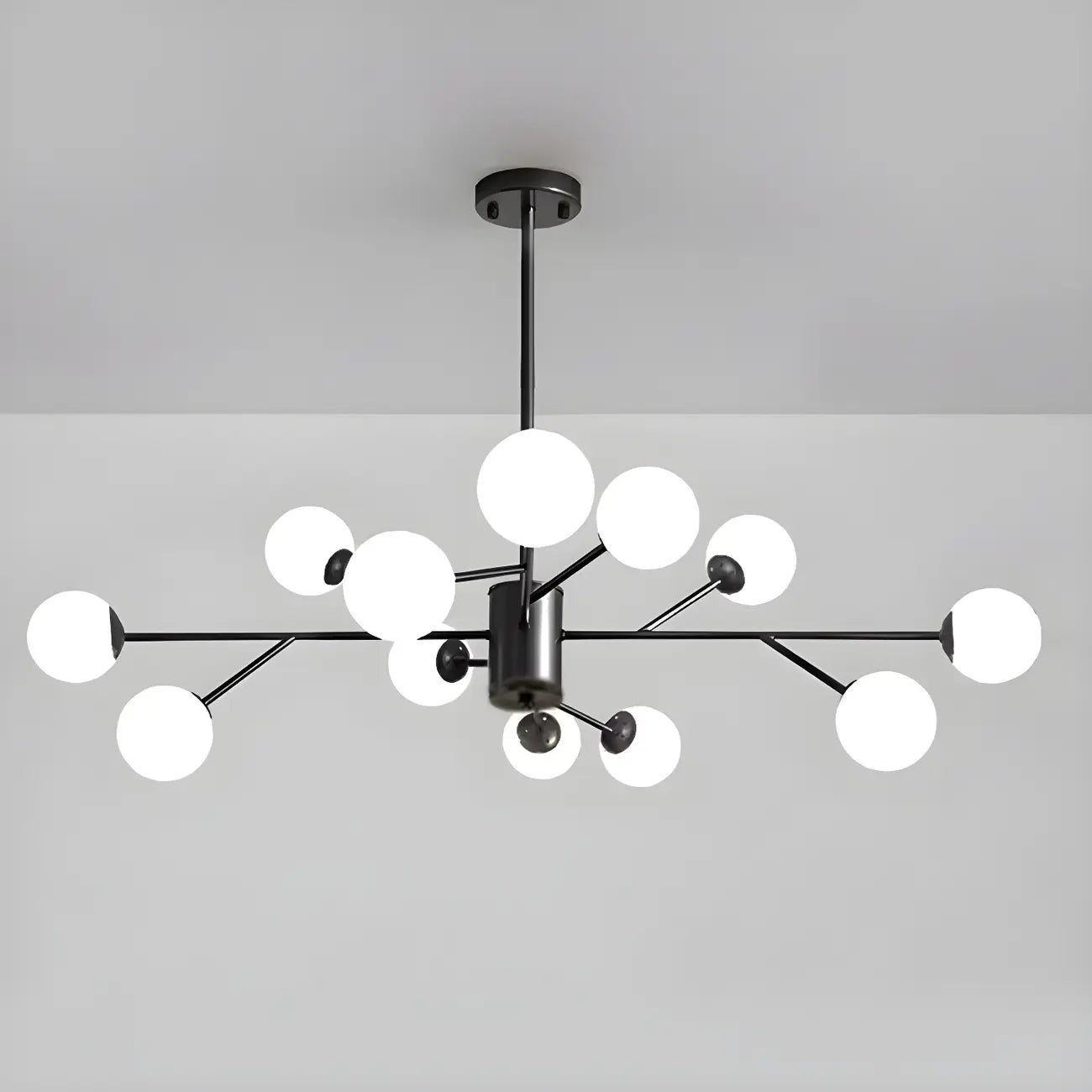 Lustre Sputnik en verre blanc à globe, style moderne du milieu du siècle
