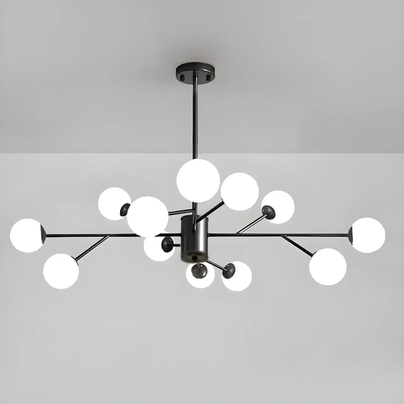 Lustre Sputnik en verre blanc à globe, style moderne du milieu du siècle