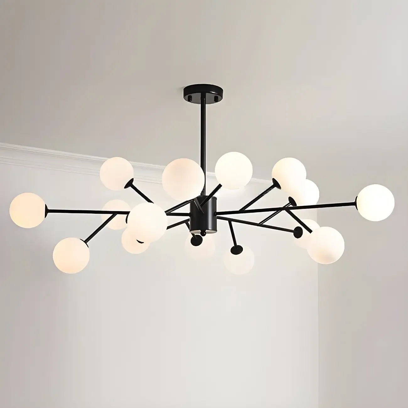Lustre Sputnik en verre blanc à globe, style moderne du milieu du siècle