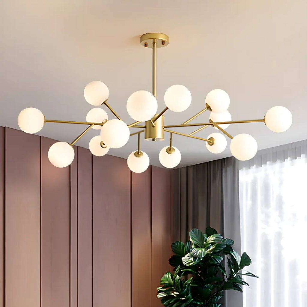 Lustre Sputnik en verre blanc à globe, style moderne du milieu du siècle