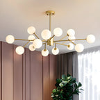 Lustre Sputnik en verre blanc à globe, style moderne du milieu du siècle