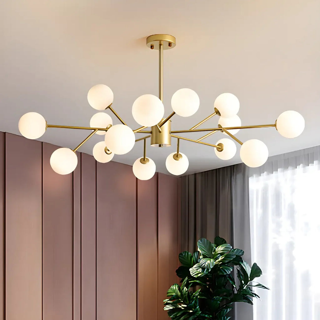 Lustre Sputnik en verre blanc à globe, style moderne du milieu du siècle