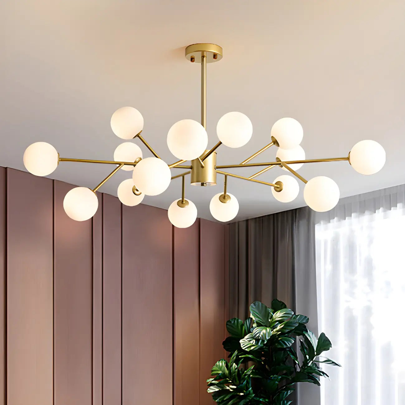 Lustre Sputnik en verre blanc à globe, style moderne du milieu du siècle