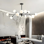 Lustre Sputnik en verre blanc à globe, style moderne du milieu du siècle