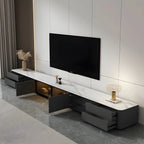 Meuble TV long en pierre grise pour salon, avec tiroirs et armoire