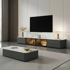 Meuble TV long en pierre grise pour salon, avec tiroirs et armoire