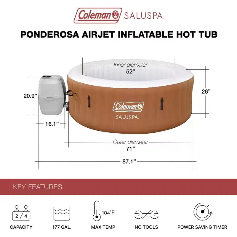 Coleman SaluSpa Ponderosa Spa Gonflable + Siège antidérapant Bestway SaluSpa pour Piscine et Spa