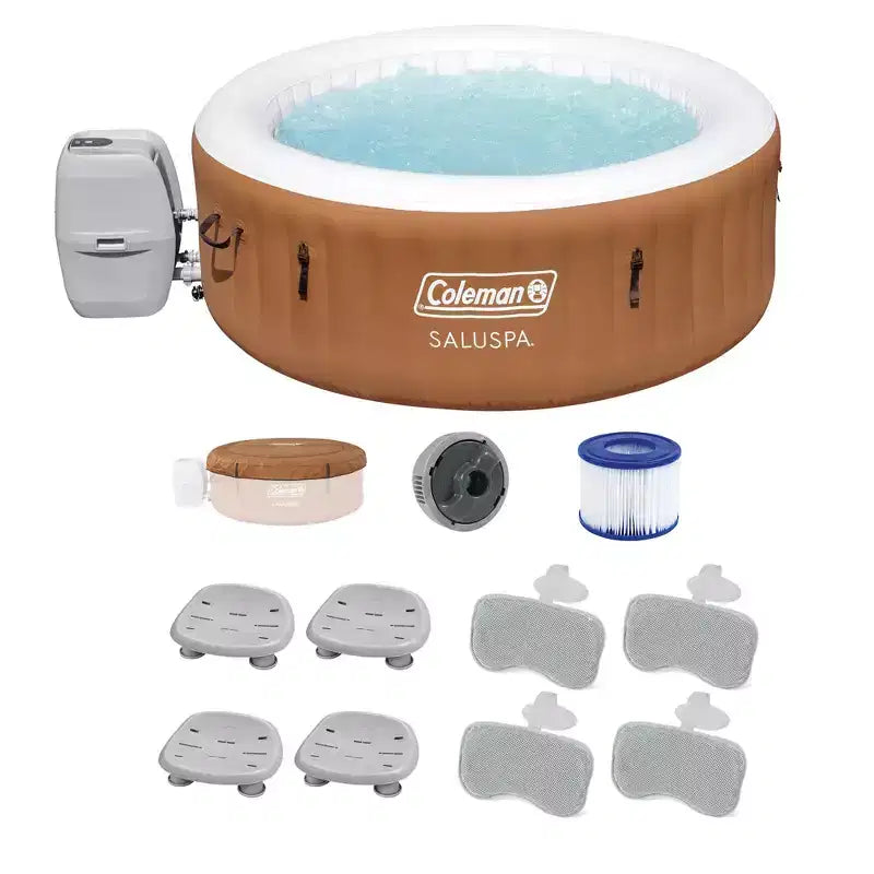 Coleman SaluSpa Ponderosa Hot Tub with 4 Bestway SaluSpa Seat & 4 Pillows