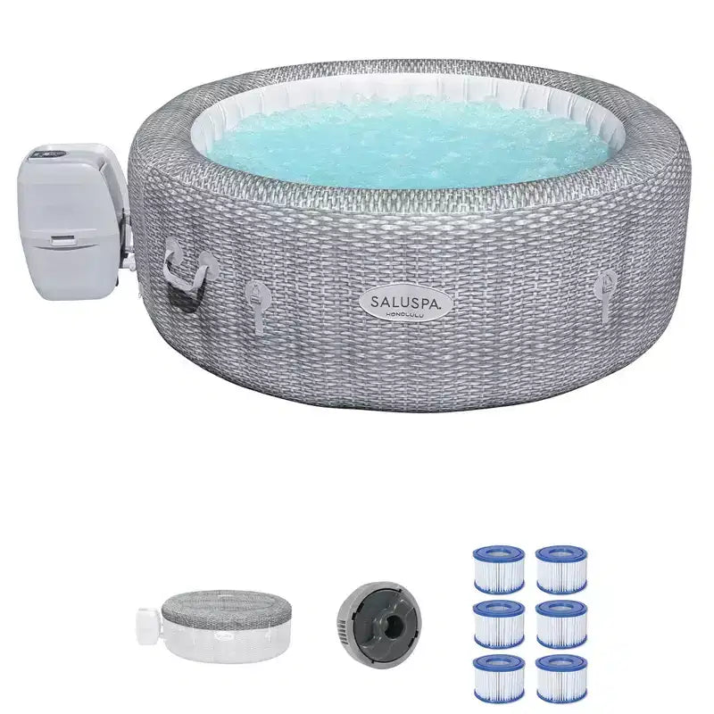 Bestway SaluSpa AirJet Honolulu 6 Person Inflatable Portable Hot Tub and 12 Coleman SaluSpa Type VI Replacement FIlter Cartridges