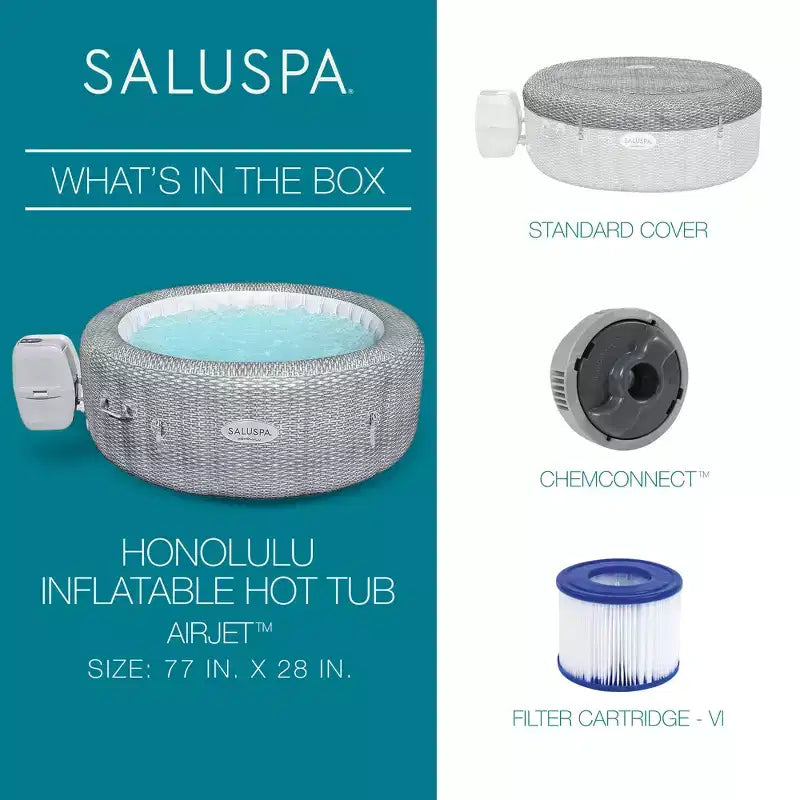 Bestway SaluSpa AirJet Honolulu Spa Gonflable Portable pour 6 Personnes et 12 Cartouches de Filtre de Rechange Coleman SaluSpa Type VI