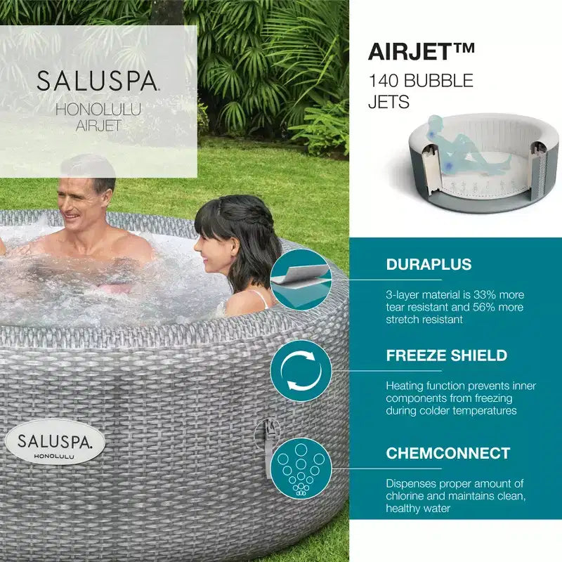 Bestway SaluSpa AirJet Honolulu Spa Gonflable Portable pour 6 Personnes et 12 Cartouches de Filtre de Rechange Coleman SaluSpa Type VI