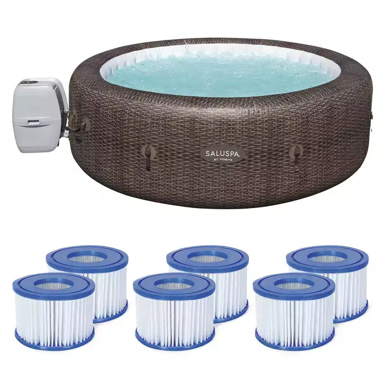 Bestway SaluSpa St Moritz AirJet 6 Person Inflatable Portable Hot Tub and 6 Coleman SaluSpa Type VI Replacement Filter Cartridges