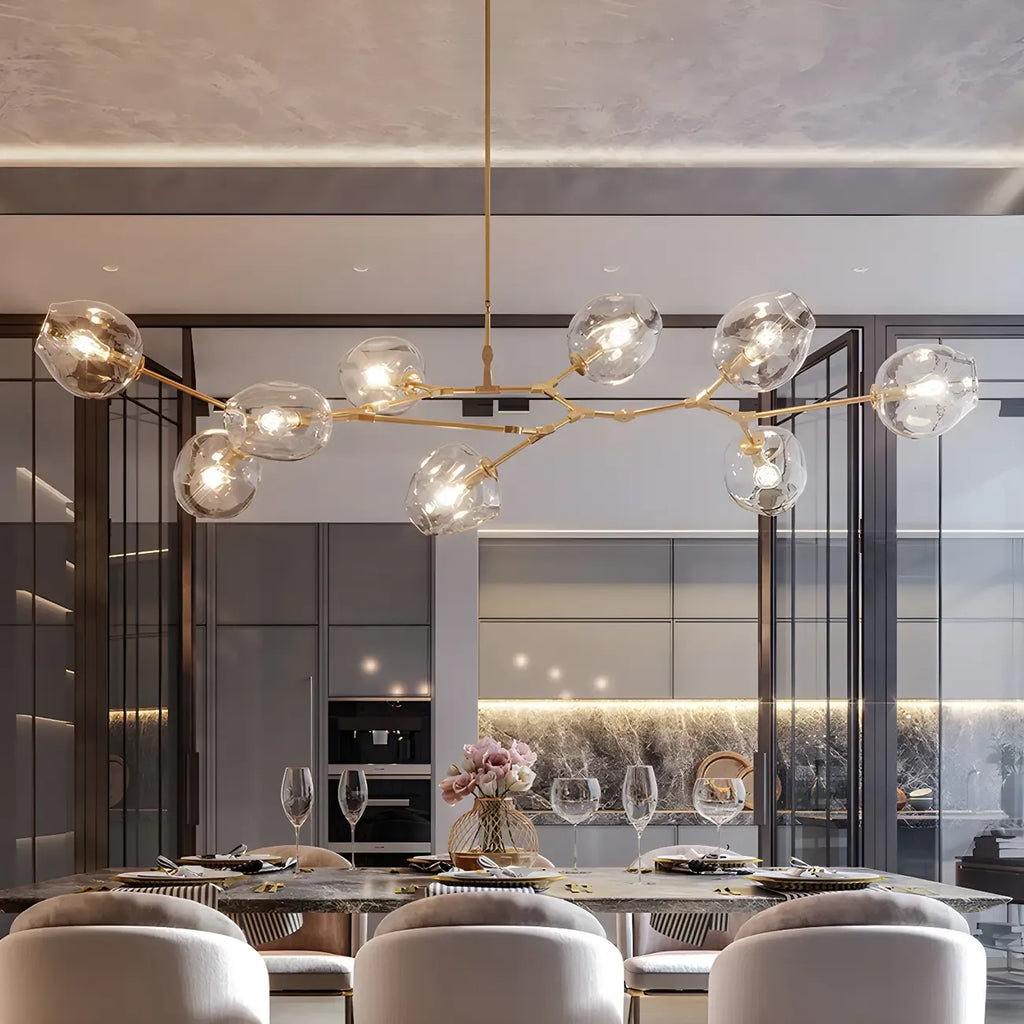 Grand lustre en verre Sputnik avec tiges de suspension pour usage intérieur