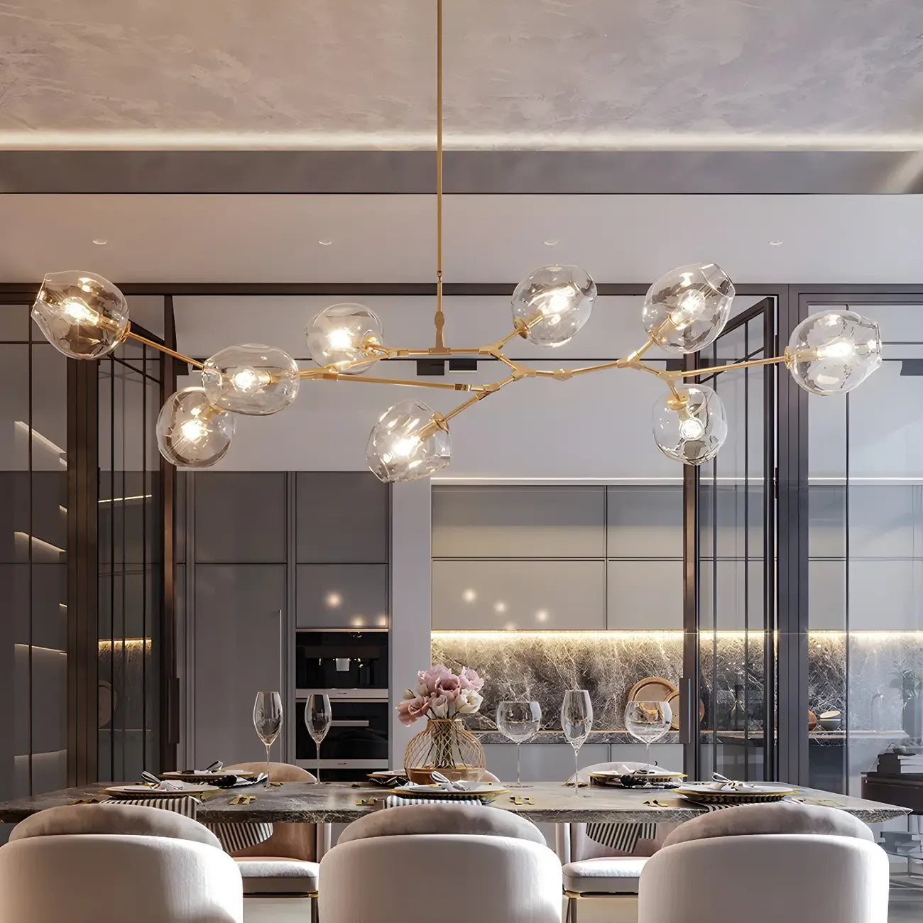 Grand lustre en verre Sputnik avec tiges de suspension pour usage intérieur