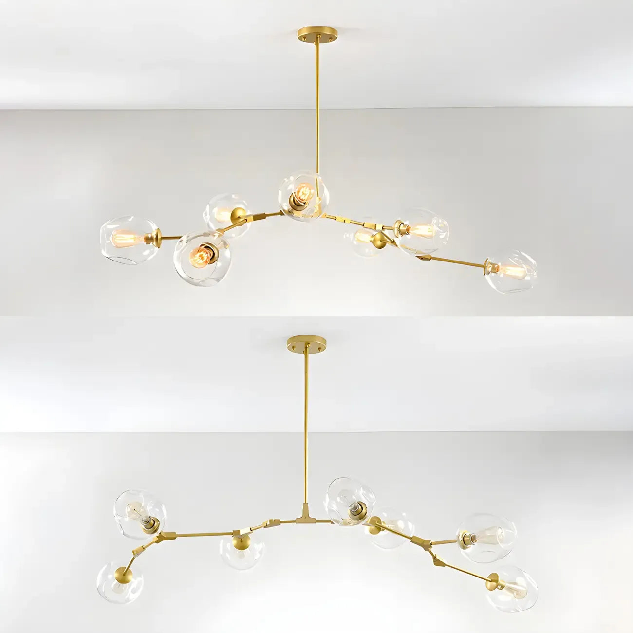 Grand lustre en verre Sputnik avec tiges de suspension pour usage intérieur