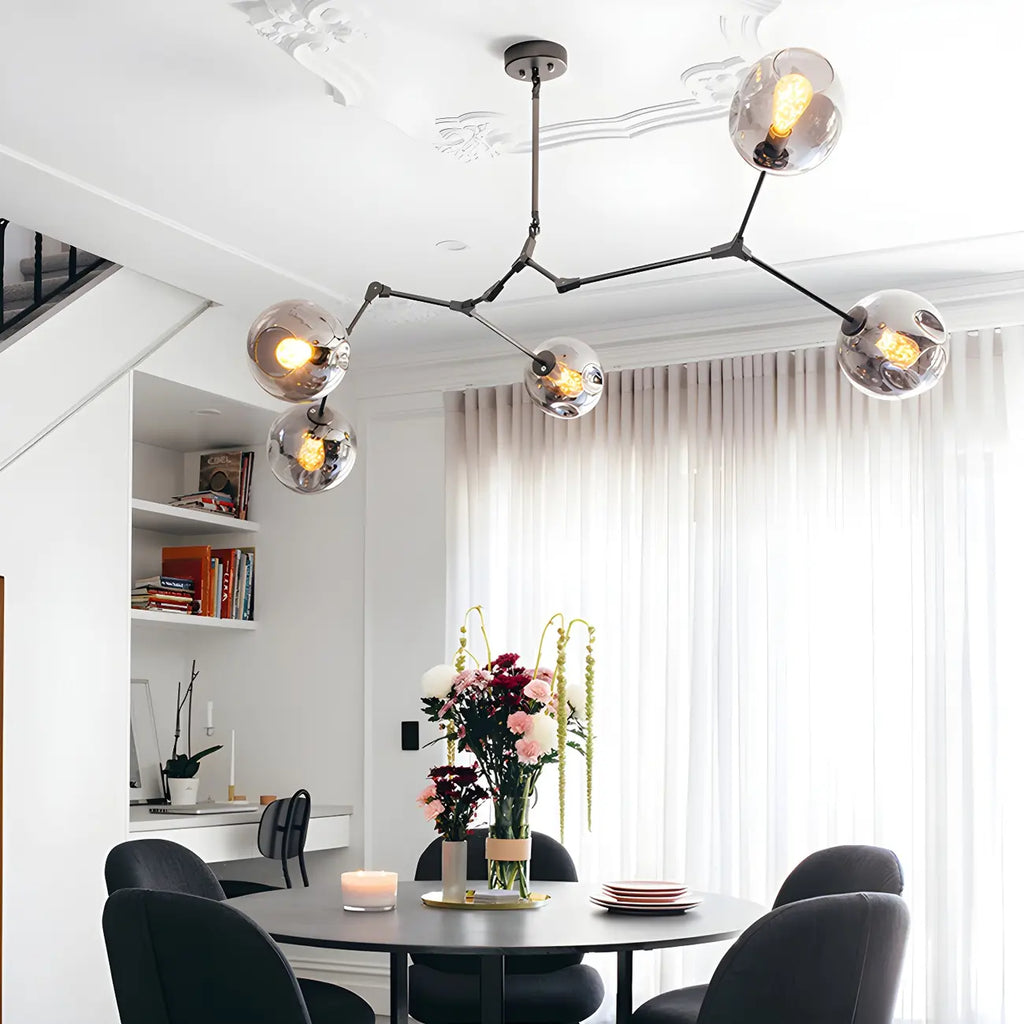 Grand lustre en verre Sputnik avec tiges de suspension pour usage intérieur