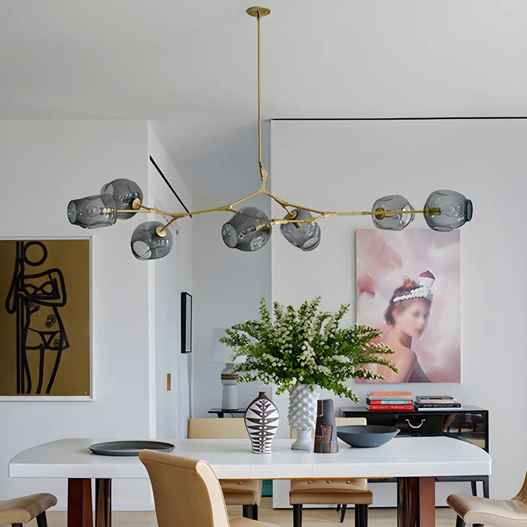 Grand lustre en verre Sputnik avec tiges de suspension pour usage intérieur