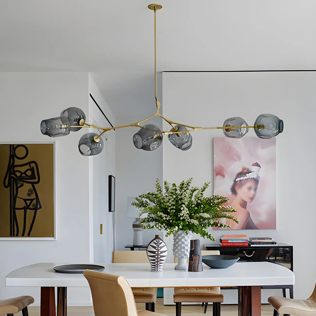 Grand lustre en verre Sputnik avec tiges de suspension pour usage intérieur
