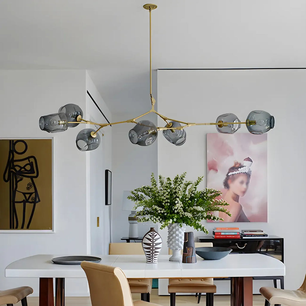 Grand lustre en verre Sputnik avec tiges de suspension pour usage intérieur