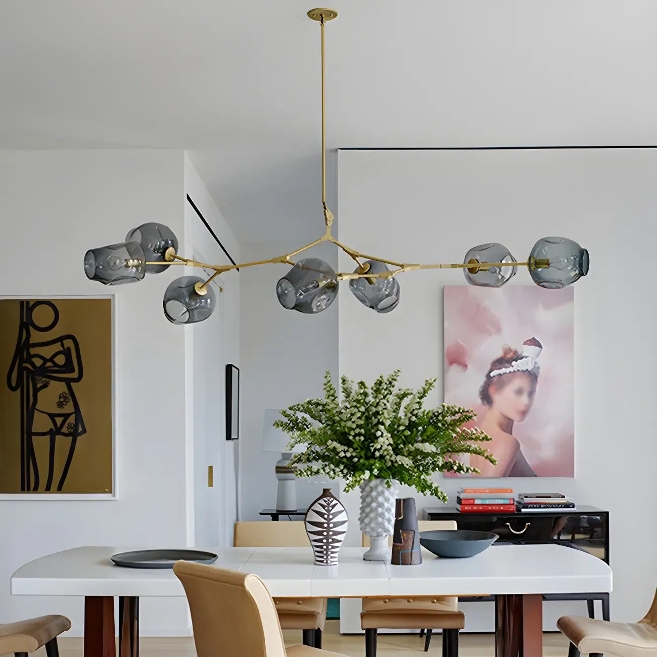 Grand lustre en verre Sputnik avec tiges de suspension pour usage intérieur