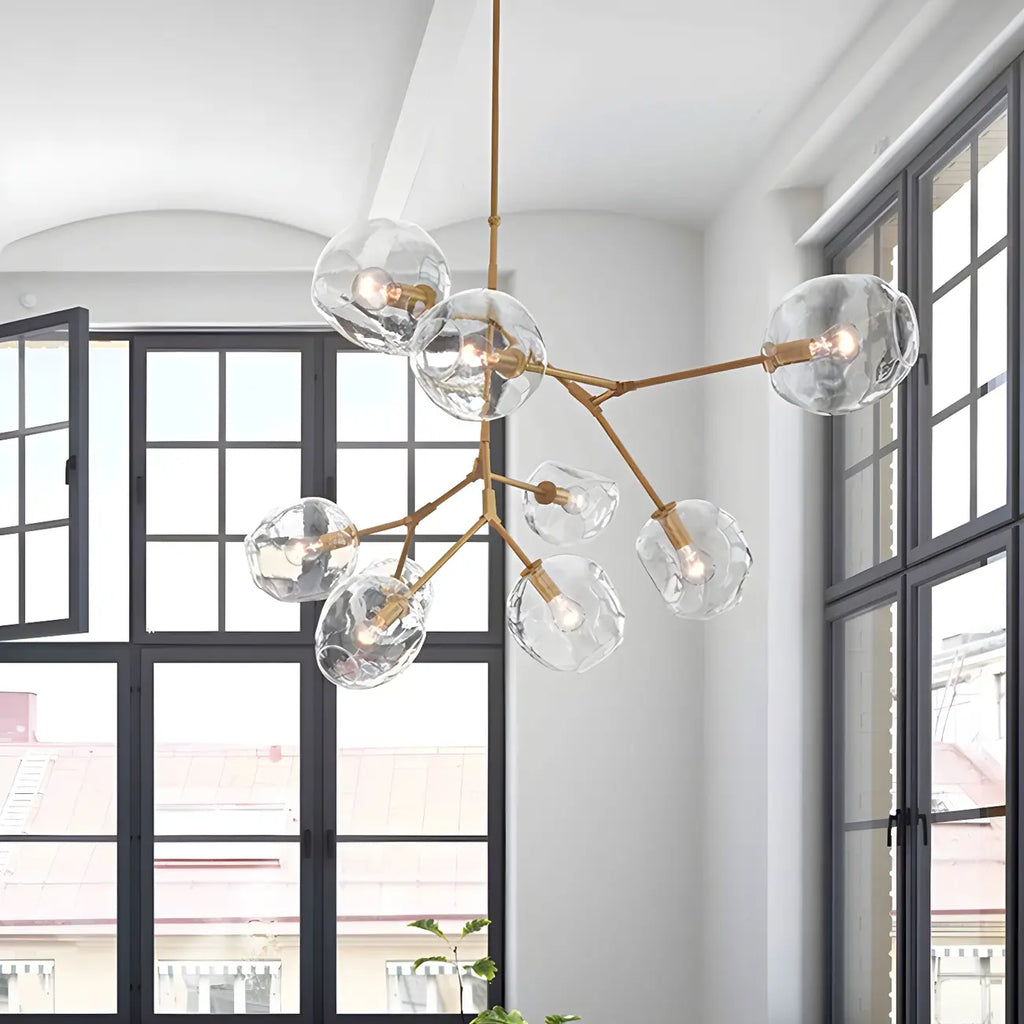 Grand lustre en verre Sputnik avec tiges de suspension pour usage intérieur