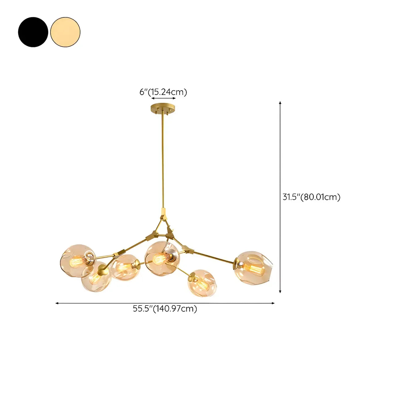 Grand lustre en verre Sputnik avec tiges de suspension pour usage intérieur
