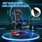 Chaise de jeu e-sport réglable Costway avec appuie-tête rembourré, support lombaire bleu/noir/gris/rouge