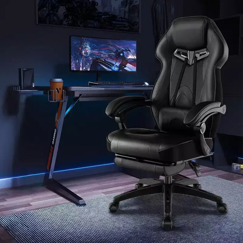 Chaise de jeu e-sport réglable Costway avec appuie-tête rembourré, support lombaire bleu/noir/gris/rouge