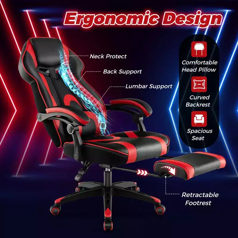 Chaise de jeu e-sport réglable Costway avec appuie-tête rembourré, support lombaire bleu/noir/gris/rouge