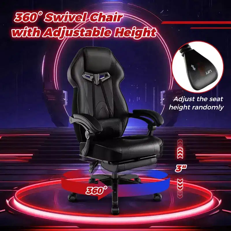 Chaise de jeu e-sport réglable Costway avec appuie-tête rembourré, support lombaire bleu/noir/gris/rouge