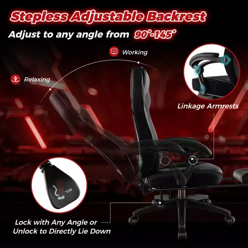 Chaise de jeu e-sport réglable Costway avec appuie-tête rembourré, support lombaire bleu/noir/gris/rouge