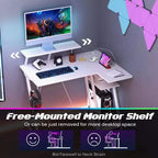 Bureau gaming en L Costway avec prises et ports USB, étagère pour écran et support de casque Noir/Blanc/Rose