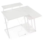 Bureau gaming en L Costway avec prises et ports USB, étagère pour écran et support de casque Noir/Blanc/Rose