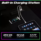 Bureau gaming en L Costway avec prises et ports USB, étagère pour écran et support de casque Noir/Blanc/Rose